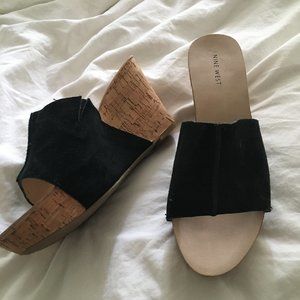 Nine West Black Suede Cork Heel Wedges